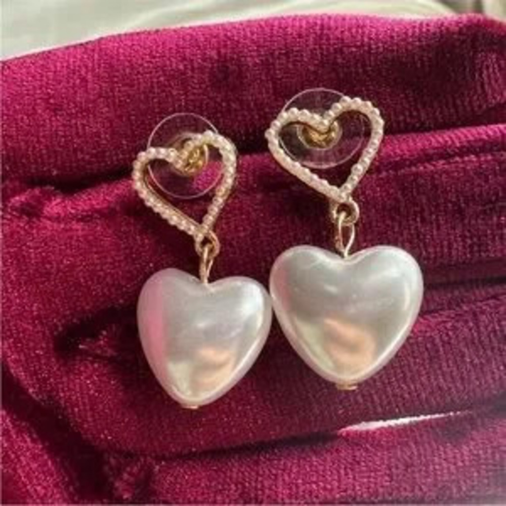 Gold and Pearl Heart Earrings